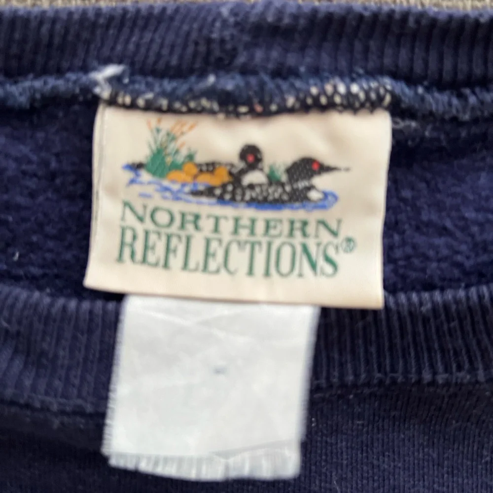 90s Northern Reflections Dark Blue Wildlife Deer Print Cottagecore Sweater Large - Picture 5 of 8